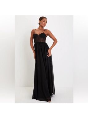 NWT*** Lulu’s Regal Flirt Black Mesh Bustier maxi SPARKLY ✨✨Dress Size Lg